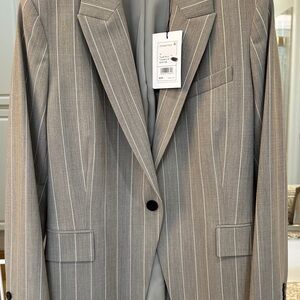 THEORY GRAY PINSTRIPE SUIT JACKET